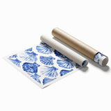 Blue Seashell Pattern Coastal Wall Art - Nautical Beach-Themed Decor Print