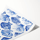 Blue Seashell Pattern Coastal Wall Art - Nautical Beach-Themed Decor Print