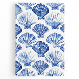 Blue Seashell Pattern Coastal Wall Art - Nautical Beach-Themed Decor Print