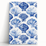 Blue Seashell Pattern Coastal Wall Art - Nautical Beach-Themed Decor Print