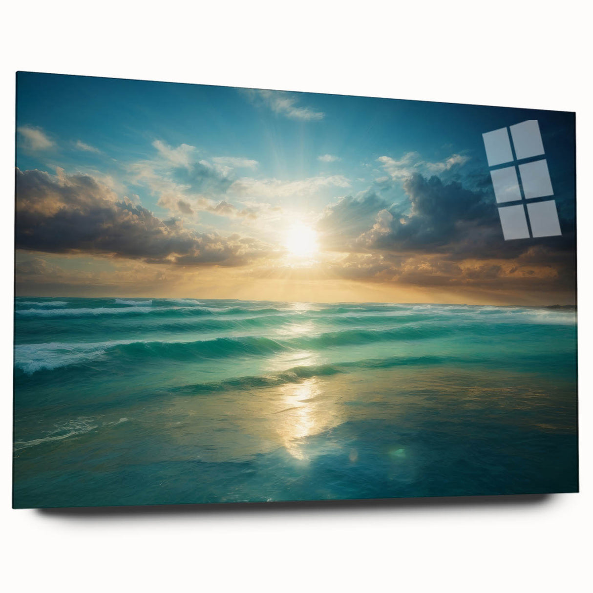 Beach-Themed Art – Sunlit Ocean Waves Coastal Wall Art for Nautical Décor