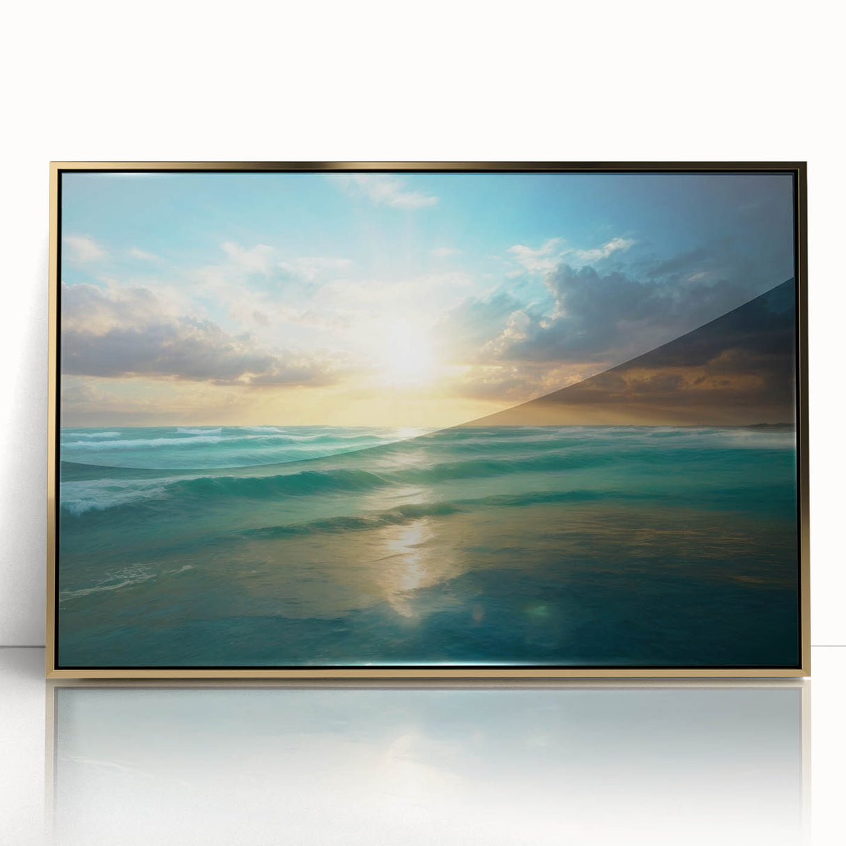 Beach-Themed Art – Sunlit Ocean Waves Coastal Wall Art for Nautical Décor
