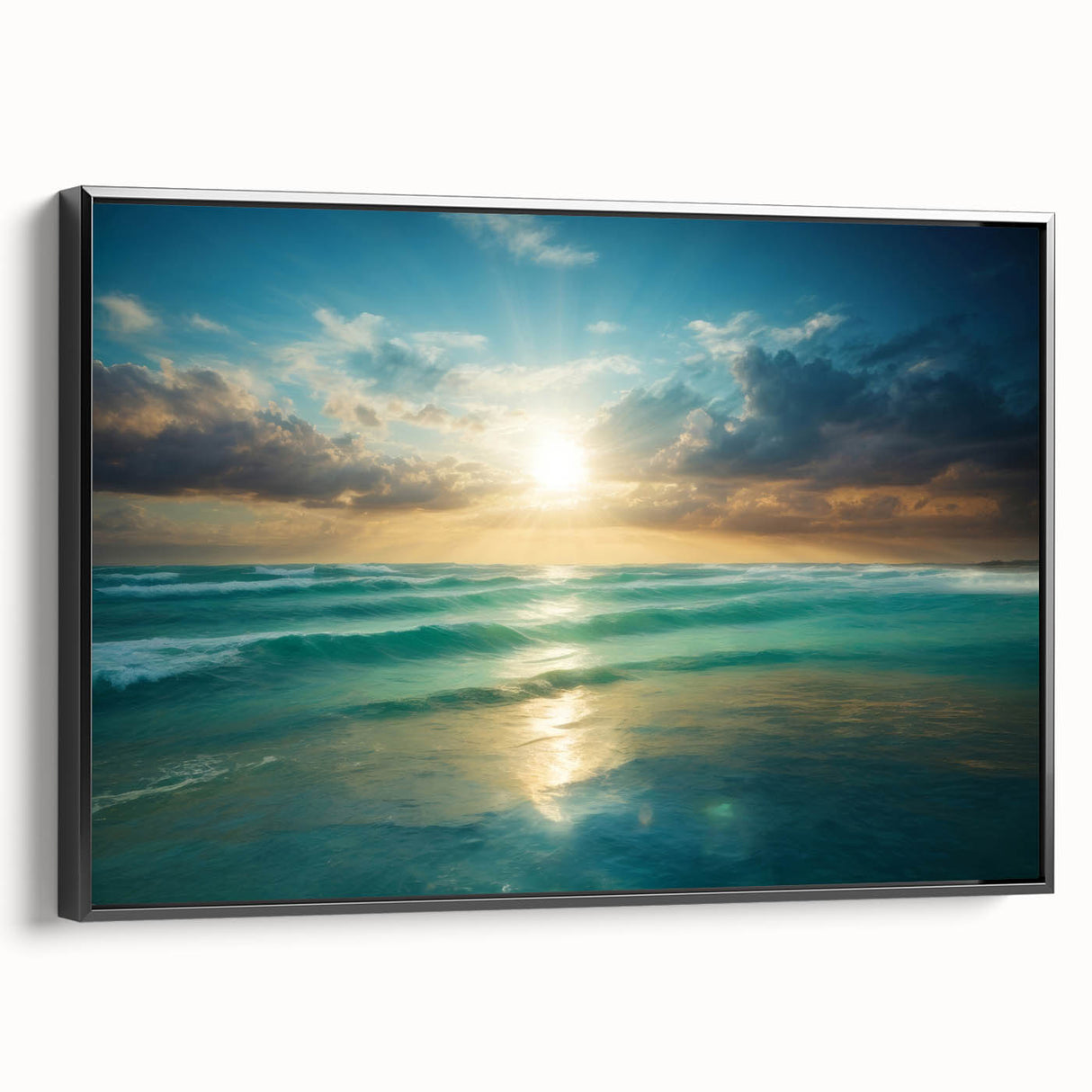 Beach-Themed Art – Sunlit Ocean Waves Coastal Wall Art for Nautical Décor