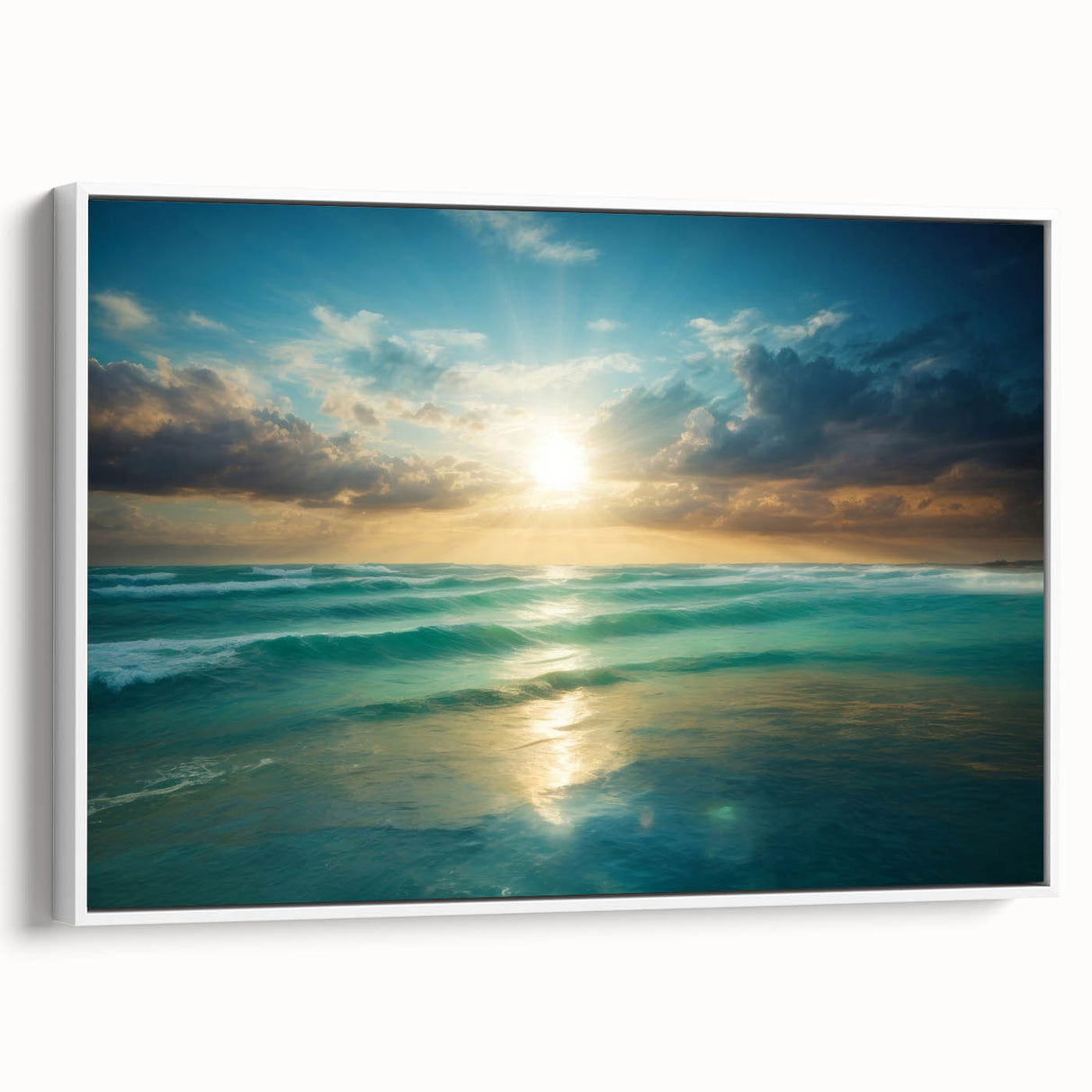 Beach-Themed Art – Sunlit Ocean Waves Coastal Wall Art for Nautical Décor