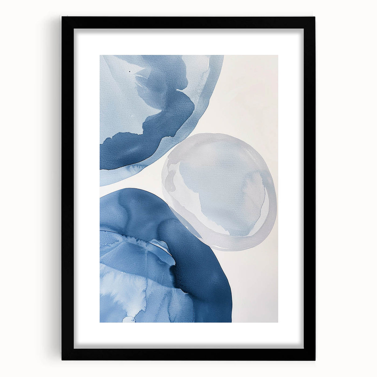 Abstract Blue Watercolor Circles Coastal Wall Art - Nautical Decor Print