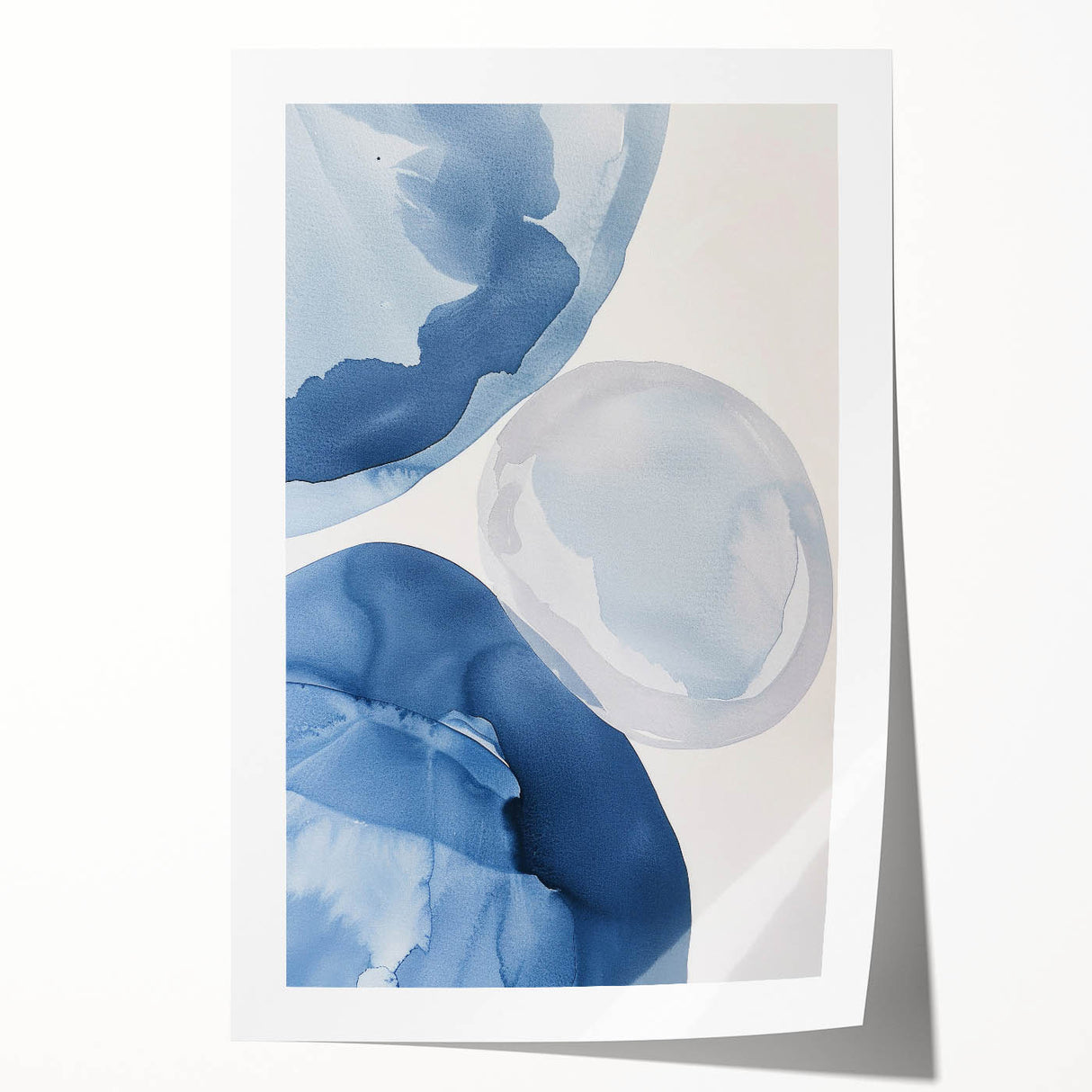 Abstract Blue Watercolor Circles Coastal Wall Art - Nautical Decor Print