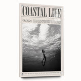 Monochrome Underwater Diver Coastal Wall Art - Magazine Style Print