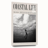 Monochrome Underwater Diver Coastal Wall Art - Magazine Style Print