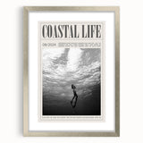 Monochrome Underwater Diver Coastal Wall Art - Magazine Style Print