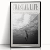Monochrome Underwater Diver Coastal Wall Art - Magazine Style Print