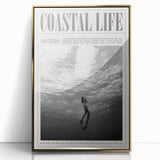 Monochrome Underwater Diver Coastal Wall Art - Magazine Style Print