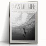 Monochrome Underwater Diver Coastal Wall Art - Magazine Style Print