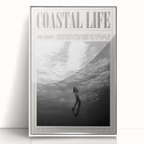 Monochrome Underwater Diver Coastal Wall Art - Magazine Style Print