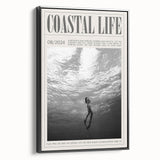 Monochrome Underwater Diver Coastal Wall Art - Magazine Style Print