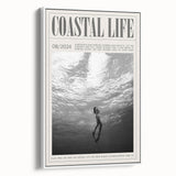Monochrome Underwater Diver Coastal Wall Art - Magazine Style Print