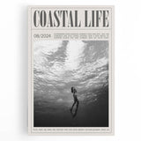 Monochrome Underwater Diver Coastal Wall Art - Magazine Style Print