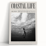 Monochrome Underwater Diver Coastal Wall Art - Magazine Style Print