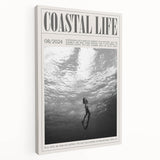 Monochrome Underwater Diver Coastal Wall Art - Magazine Style Print