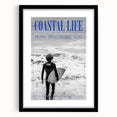 Black and White Surfer Coastal Wall Art - Magazine Style Ocean Print