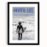 Black and White Surfer Coastal Wall Art - Magazine Style Ocean Print