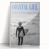 Black and White Surfer Coastal Wall Art - Magazine Style Ocean Print