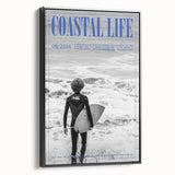 Black and White Surfer Coastal Wall Art - Magazine Style Ocean Print