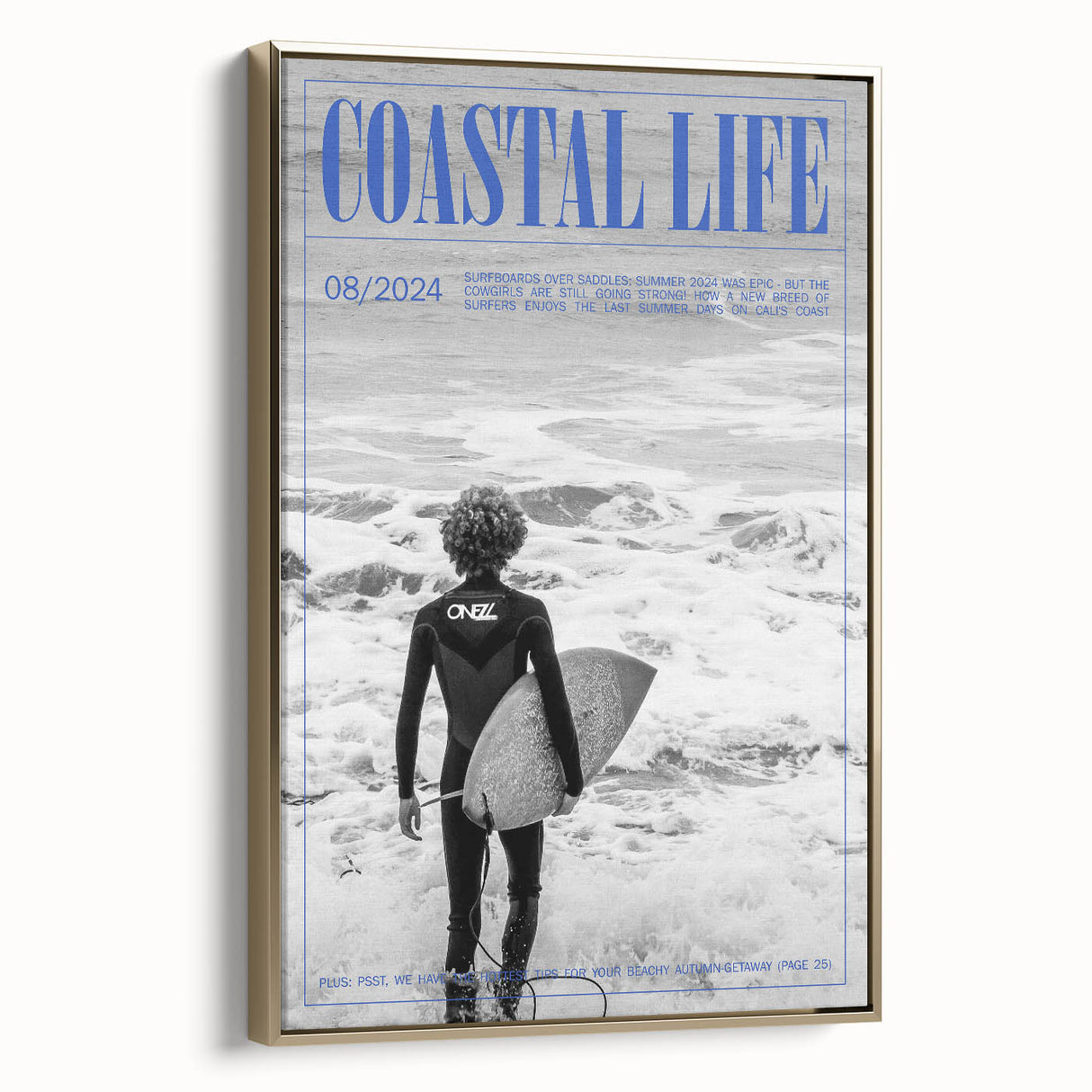 Black and White Surfer Coastal Wall Art - Magazine Style Ocean Print