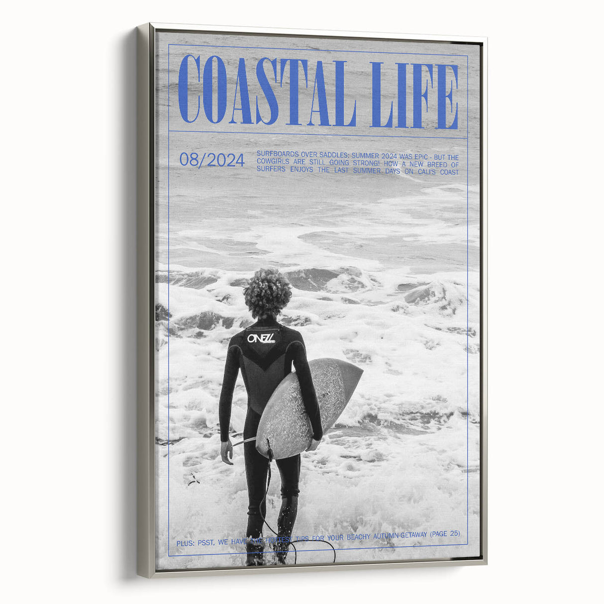 Black and White Surfer Coastal Wall Art - Magazine Style Ocean Print