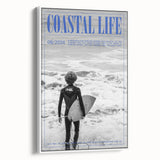 Black and White Surfer Coastal Wall Art - Magazine Style Ocean Print