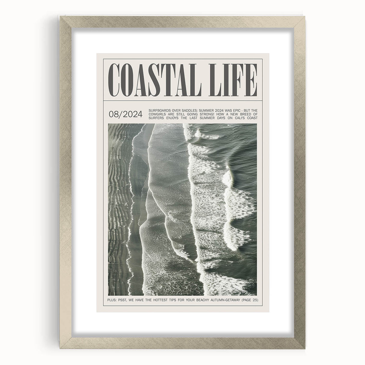 Magazine Style Coastal Waves Wall Art - Vintage Aerial Ocean Print