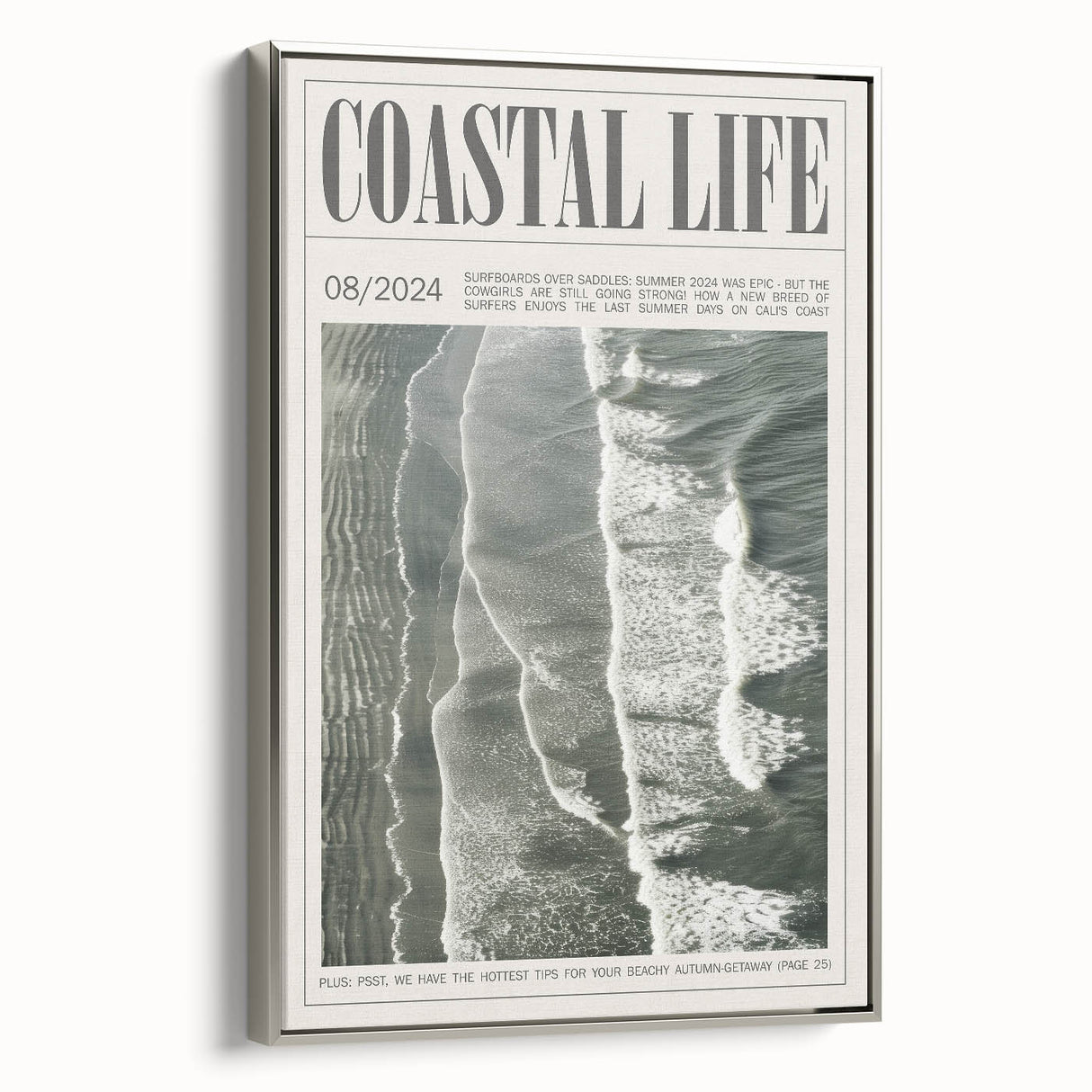 Magazine Style Coastal Waves Wall Art - Vintage Aerial Ocean Print