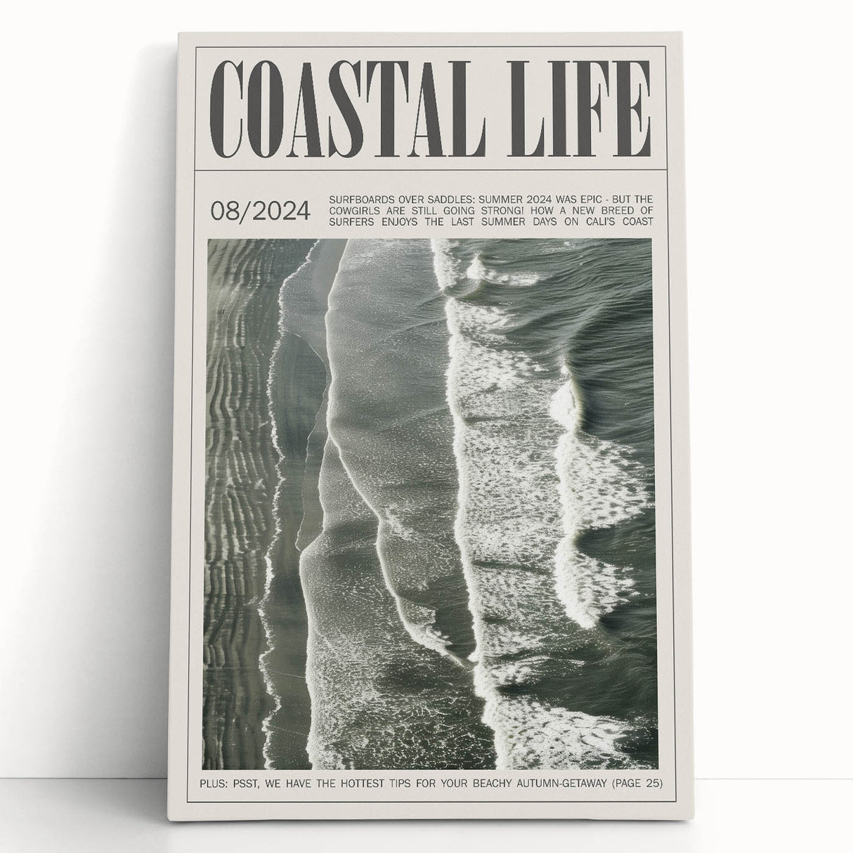 Magazine Style Coastal Waves Wall Art - Vintage Aerial Ocean Print