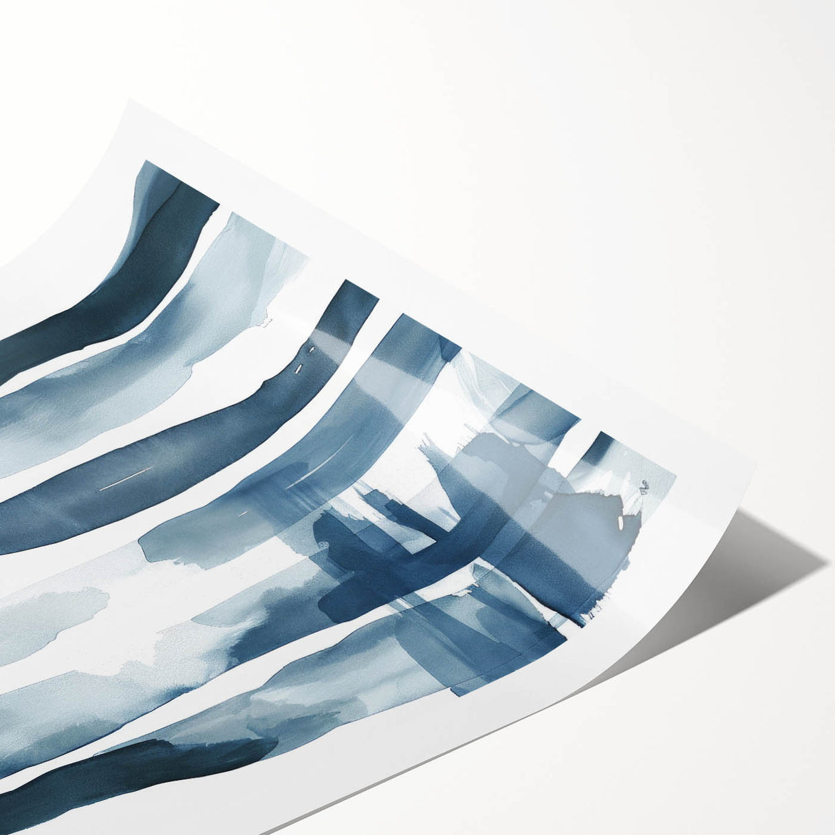 Coastal Wall Art: Abstract Blue Stripes - Nautical Watercolor Print