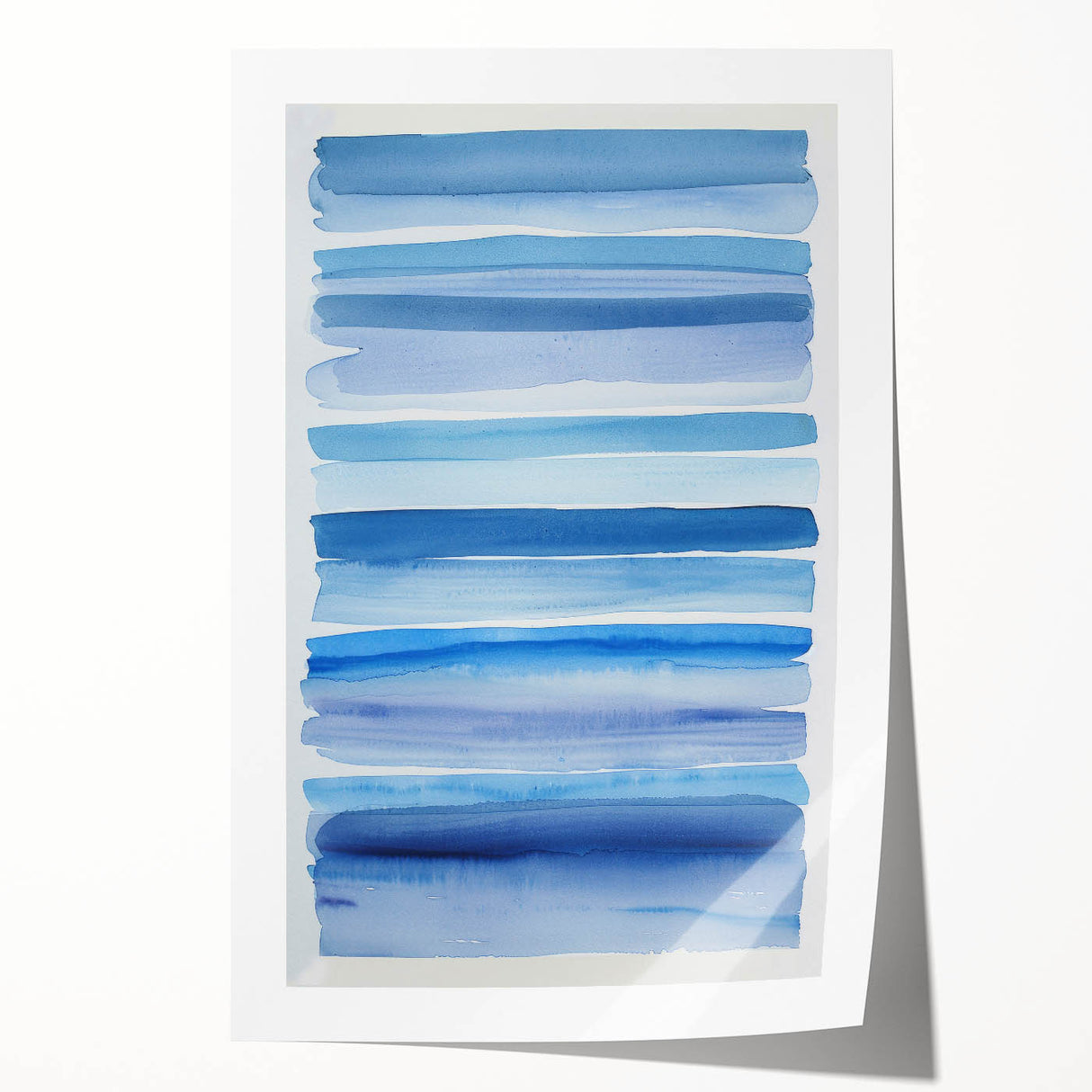 Coastal Wall Art: Blue Watercolor Stripes - Nautical Abstract Print