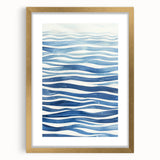 Coastal Wall Art: Wavy Blue Lines - Abstract Ocean-Inspired Watercolor Print
