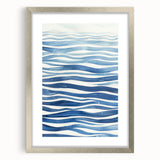 Coastal Wall Art: Wavy Blue Lines - Abstract Ocean-Inspired Watercolor Print