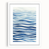 Coastal Wall Art: Wavy Blue Lines - Abstract Ocean-Inspired Watercolor Print
