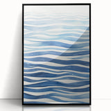 Coastal Wall Art: Wavy Blue Lines - Abstract Ocean-Inspired Watercolor Print