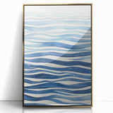 Coastal Wall Art: Wavy Blue Lines - Abstract Ocean-Inspired Watercolor Print