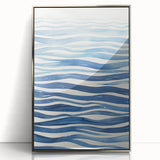 Coastal Wall Art: Wavy Blue Lines - Abstract Ocean-Inspired Watercolor Print