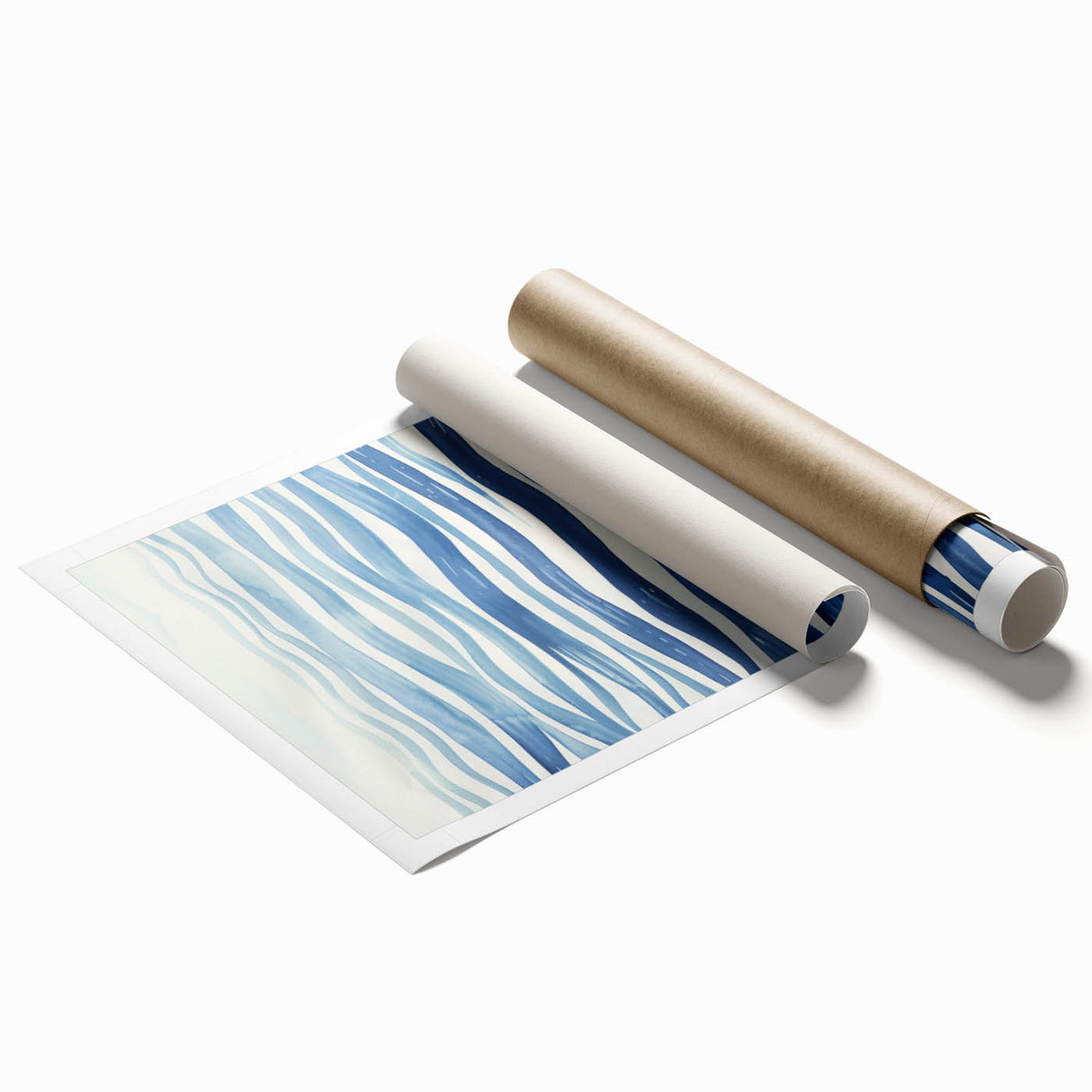 Coastal Wall Art: Wavy Blue Lines - Abstract Ocean-Inspired Watercolor Print
