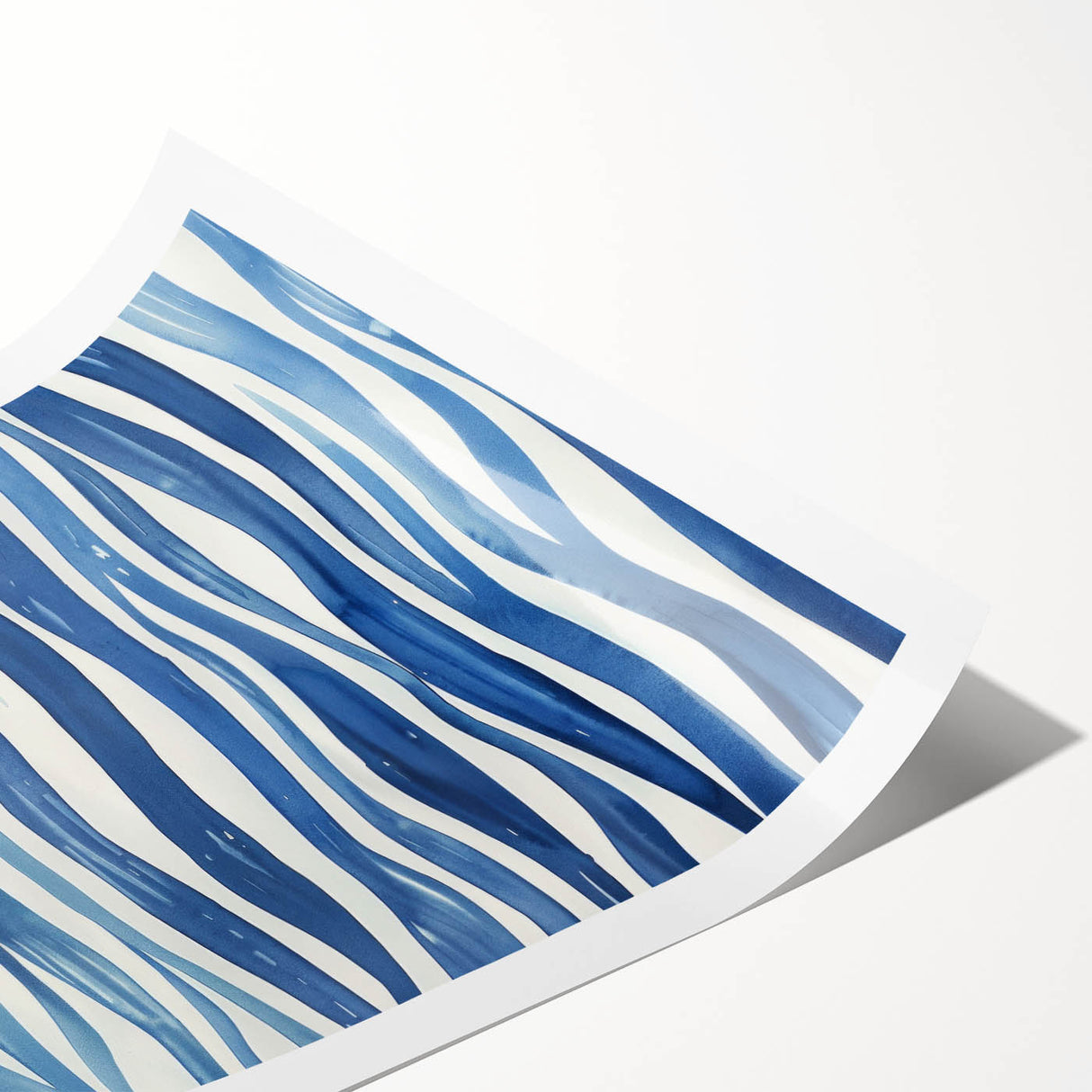 Coastal Wall Art: Wavy Blue Lines - Abstract Ocean-Inspired Watercolor Print
