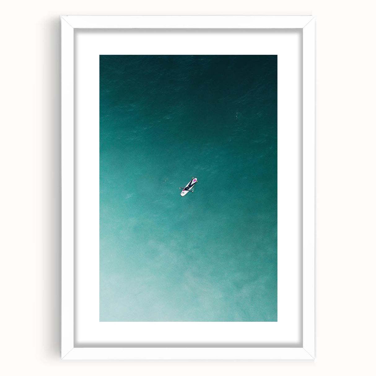 Calm Ocean Wall Art – Surfer on Tranquil Waters Coastal-Themed Print