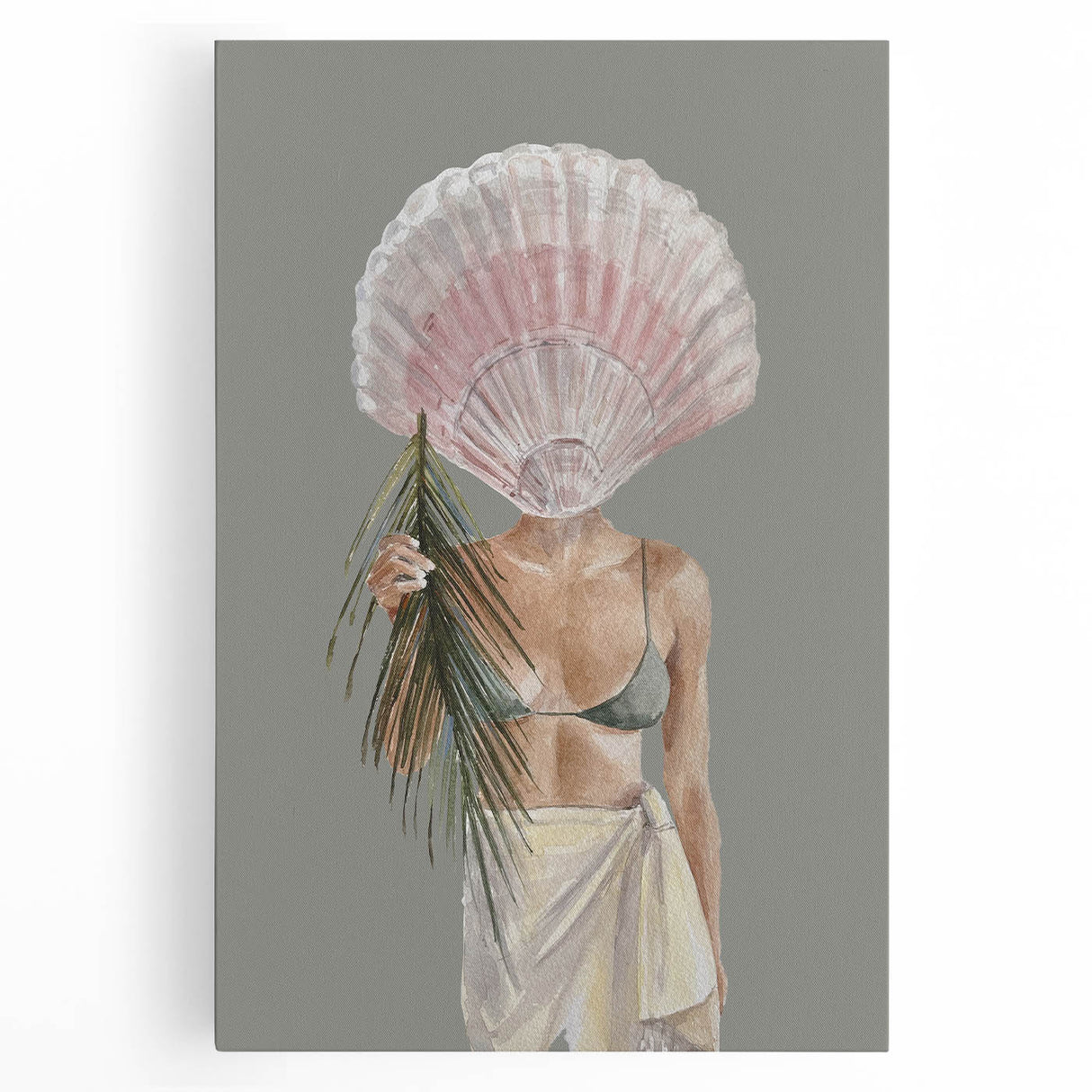 Beach-Themed Coastal Wall Art - Seaside Woman with Seashell Head