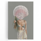 Beach-Themed Coastal Wall Art - Seaside Woman with Seashell Head