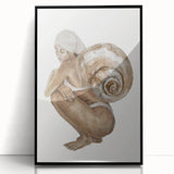 Coastal Wall Art - Woman with Snail Shell Beach-Themed Nautical Print
