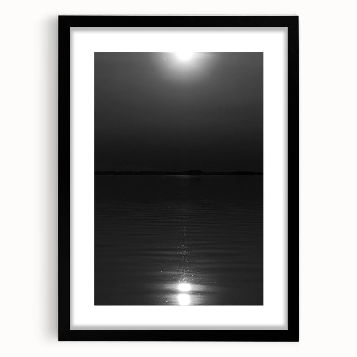 Coastal Wall Art - Moonlight Reflection on Water Black and White Print