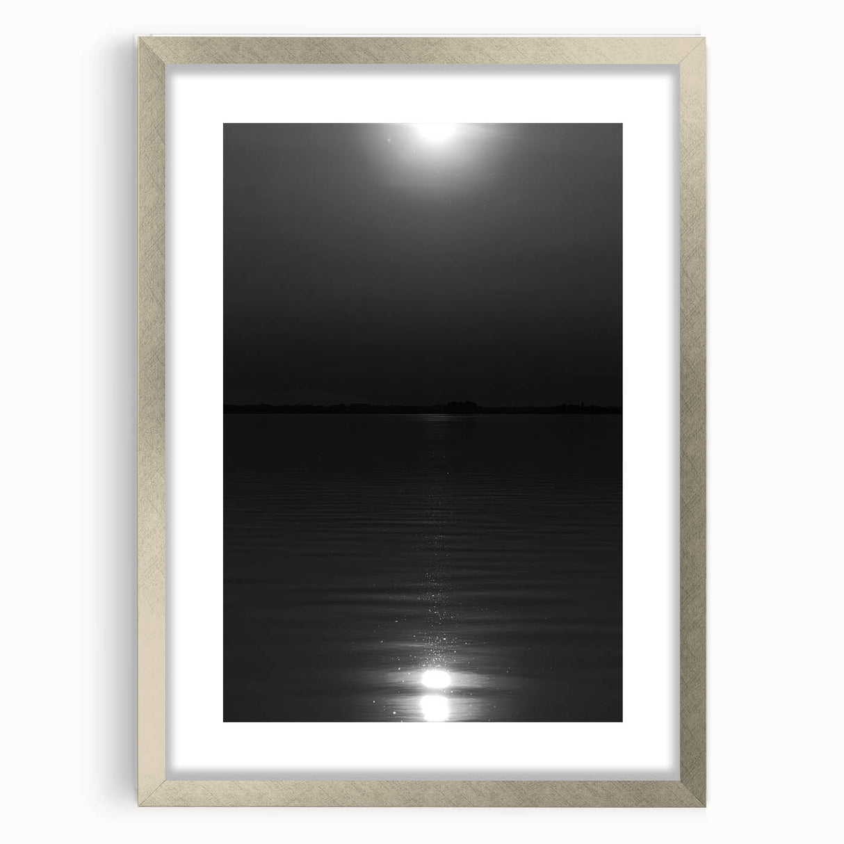 Coastal Wall Art - Moonlight Reflection on Water Black and White Print