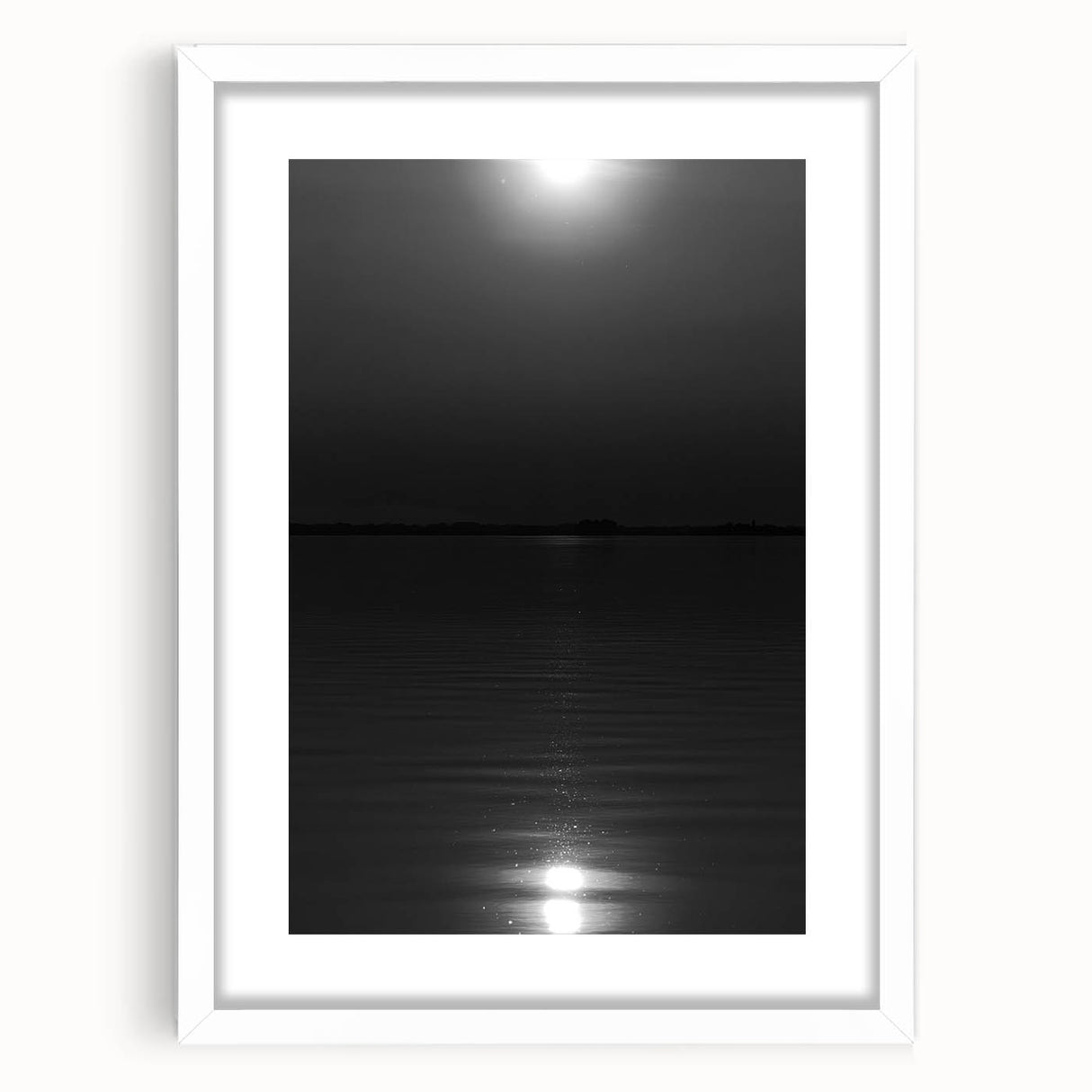Coastal Wall Art - Moonlight Reflection on Water Black and White Print