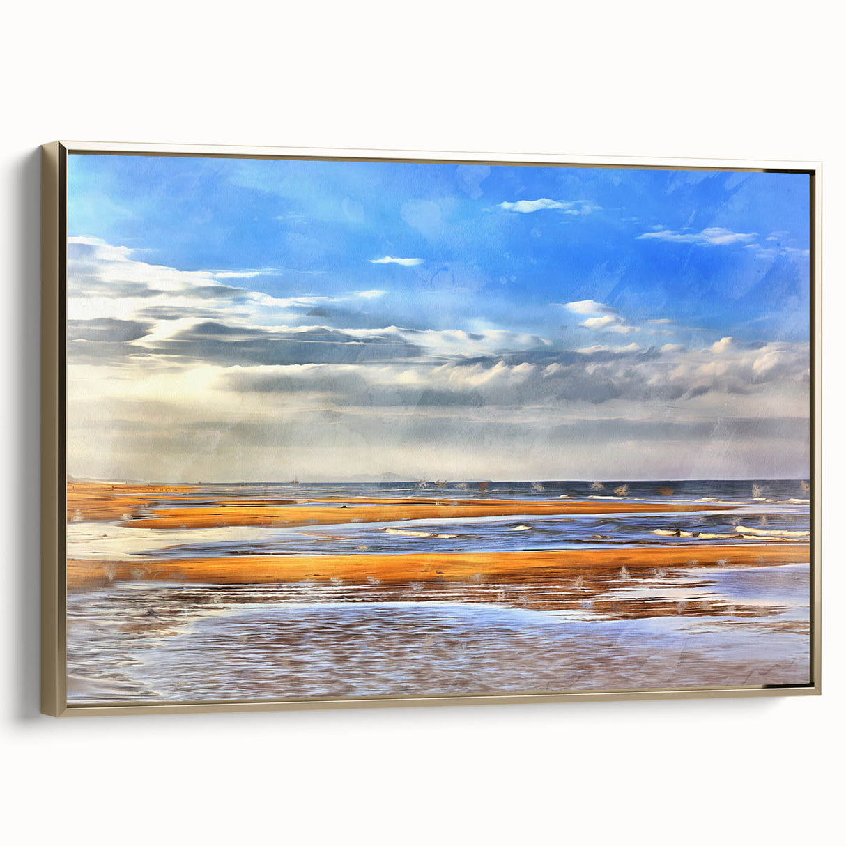 Golden Beach Coastal Wall Art – Vibrant Ocean-Themed Seaside Print